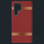 Red Vintag Leather Textur Gold Streifen Samsung Galaxy Hülle<br><div class="desc">Bild eines Vintagen roten Lederhintergrunds mit goldenen Streifen. Optionales Monogramm.</div>