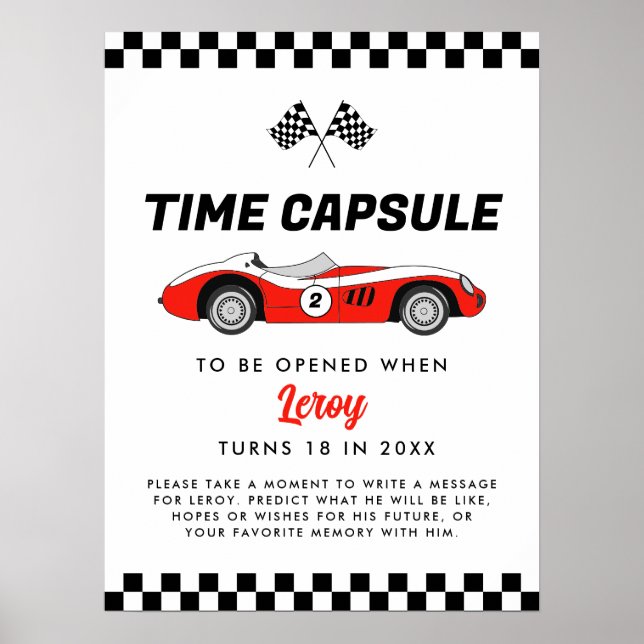 Red Vintag Race Car Birthday Time Kapsel Poster (Vorne)