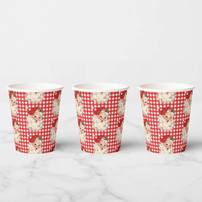 Red Vintag Retro Santa mit Red Kariert Paper Cups Pappbecher (Multi)