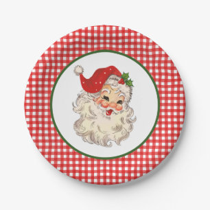 Red Vintag Retro Santa mit Red Kariert Pappteller