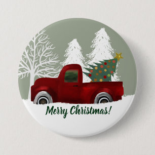 Red Vintag Retro Truck und Weihnachtsbaum Button