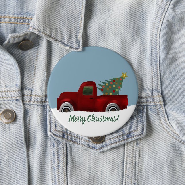 Red Vintag Retro Truck und Weihnachtsbaum Button (Beispiel)