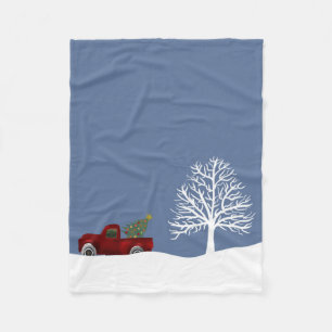 Red Vintag Retro Truck und Weihnachtsbaum Fleecedecke