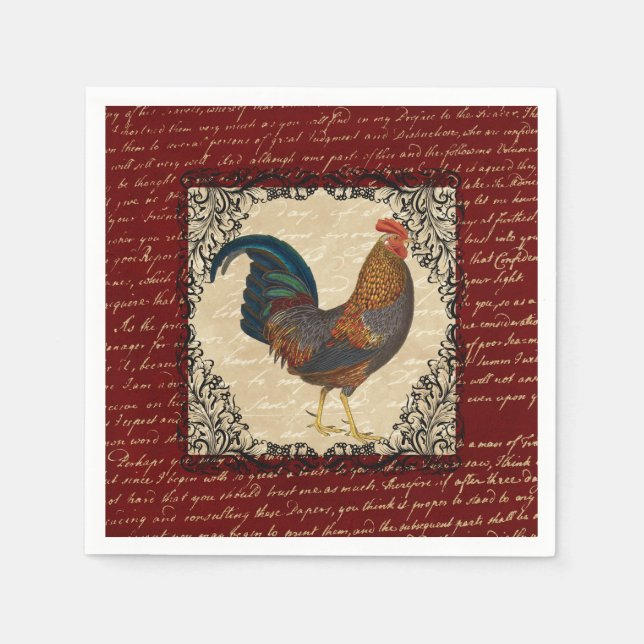 Red Vintag Rooster Serviette (Vorderseite)