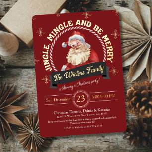 Red Vintag Santa Claus Candy Cane Weihnachts-Party Folieneinladung