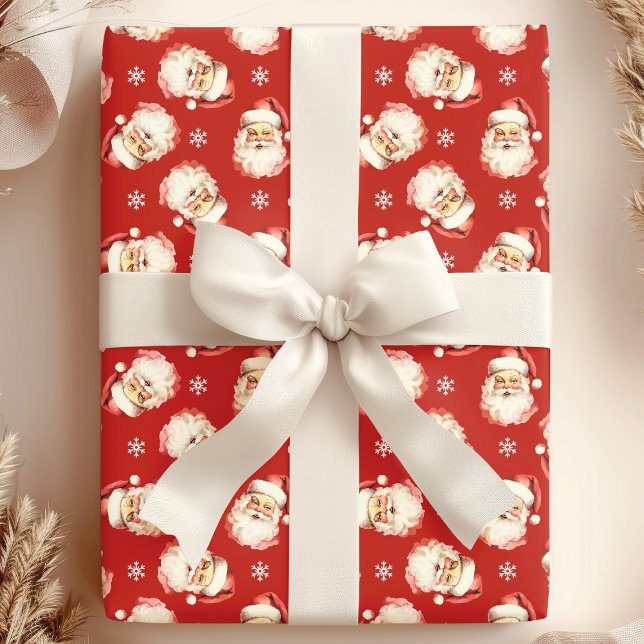 Red Vintag Santa Claus Face Geschenkpapier (Von Creator hochgeladen)