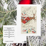 Red Vintag Santa Claus Flying Rentier Stars Postkarte<br><div class="desc">Wenn ich diese alte Weihnachtskarte sehe, denke ich an das Gedicht "Das war die Nacht vor Weihnachten". Denken Sie an diese magische Zeit zurück, als Sie für die Ankunft des Nikolaus gewartet wurden. Schicken Sie diese Retro Weihnachtsbilder der Vergangenheit, machen Sie sie wieder neu. Editieren Sie einfach die Wörter und...</div>