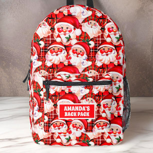 Red Vintag Santa Claus Tartan Karierte Weihnachten Bedruckter Rucksack