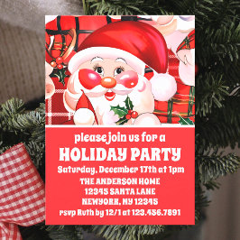Red Vintag Santa Claus Tartan Karierte Weihnachten Einladung
