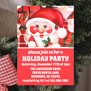 Red Vintag Santa Claus Tartan Karierte Weihnachten Einladung