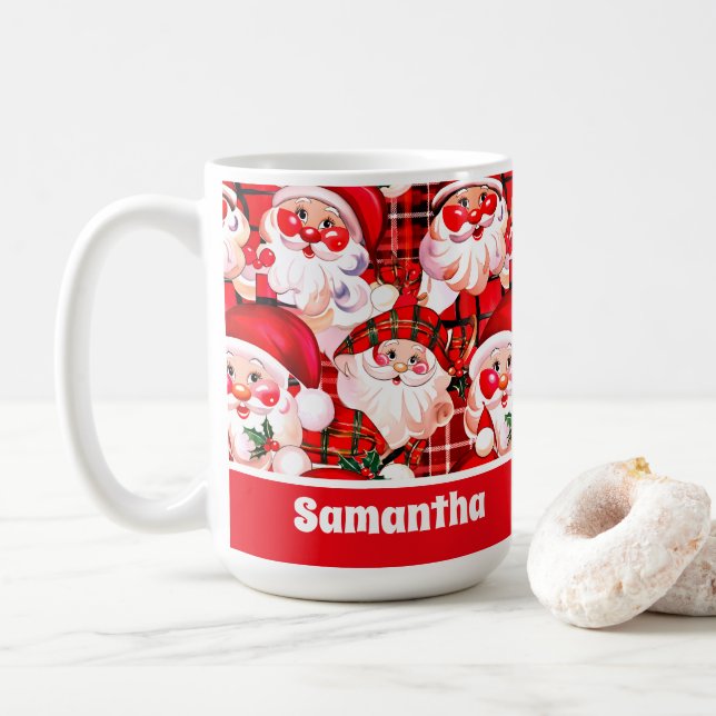 Red Vintag Santa Claus Tartan Karierte Weihnachten Kaffeetasse (Mit Donut)