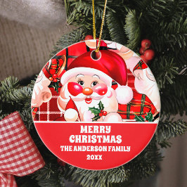 Red Vintag Santa Claus Tartan Karierte Weihnachten Keramik Ornament