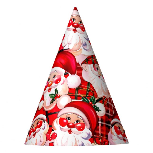 Red Vintag Santa Claus Tartan Karierte Weihnachten Partyhütchen (Vorderseite)