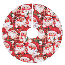 Red Vintag Santa Claus Tartan Karierte Weihnachten Polyester Weihnachtsbaumdecke