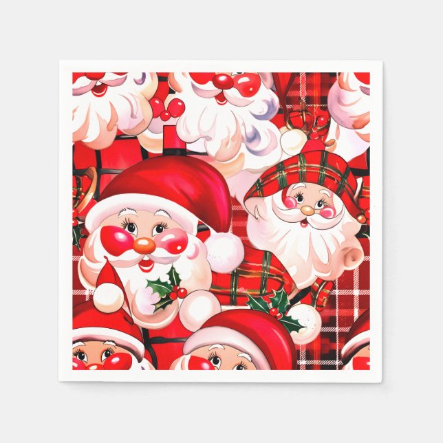Red Vintag Santa Claus Tartan Karierte Weihnachten Serviette (Vorderseite)