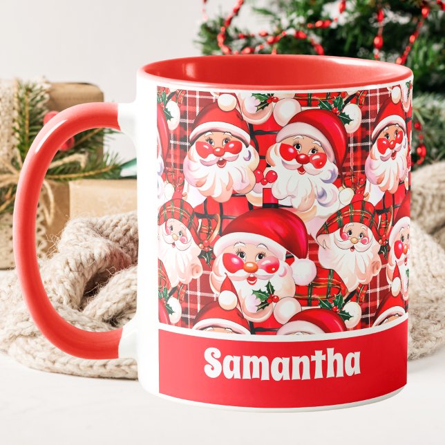 Red Vintag Santa Claus Tartan Karierte Weihnachten Tasse (Von Creator hochgeladen)