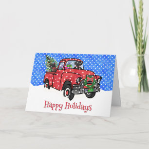 Red Vintag Snowy Christmas Truck mit Black Labrado Feiertagskarte