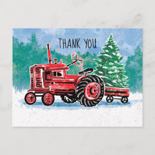 Red Vintag Tractor Weihnachtsbaum Save the Date Postkarte