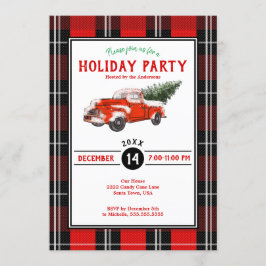 Red Vintag Truck Weihnachten Karierter Feiertag Einladung