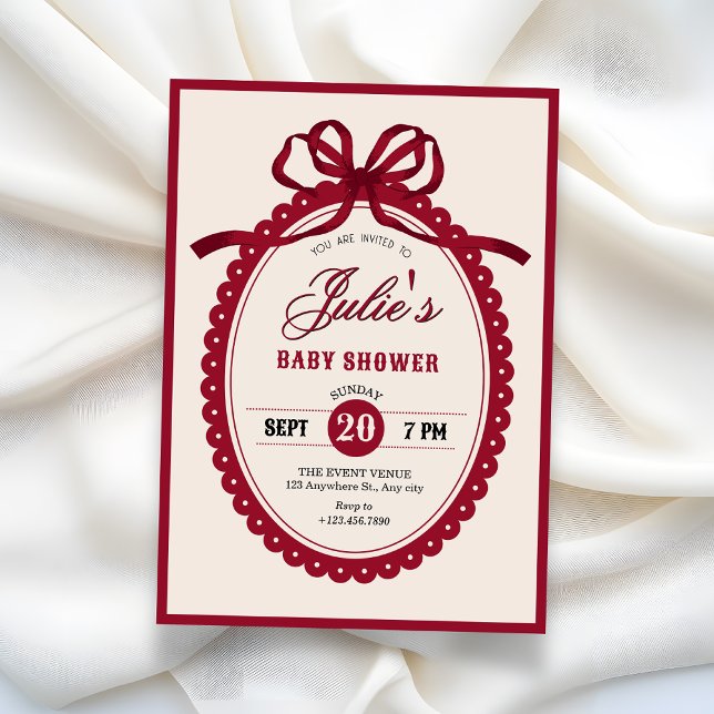 Red vintage bow baby shower invitation einladung (Von Creator hochgeladen)