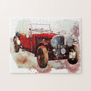 Red Vintage Car Illustration Zeichnend Jigsaw Puzz Puzzle