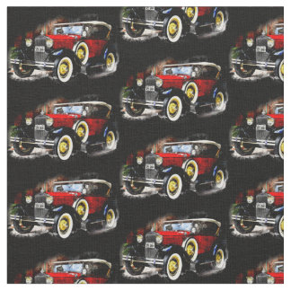 Red Vintage Car on Black Stoff