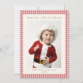 Red Vintage Gingham Check Photo Card for Christmas Feiertagskarte