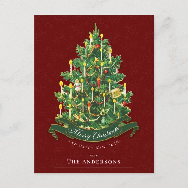Red Vintage Weihnachtsbaum Rustic Classic Custom Postkarte (Vorderseite)