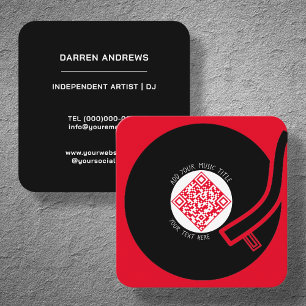 Red Vinyl LP Music QR Code Quadratische Visitenkarte