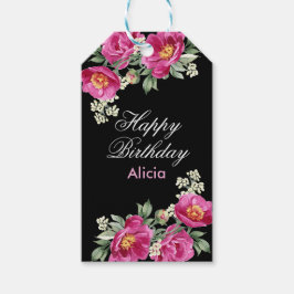 Red Violet Peony Floral Greenery Black Birthday Geschenkanhänger