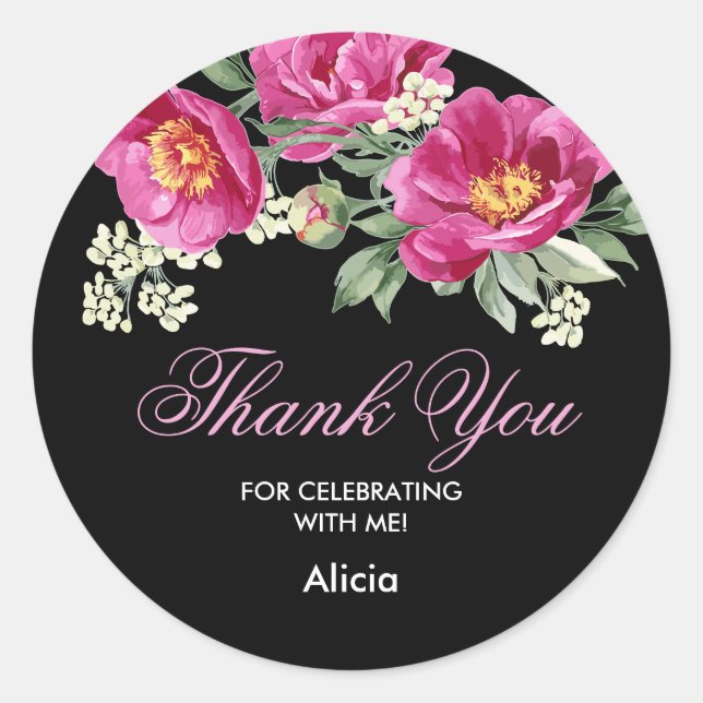 Red Violet Peony Green Black Danke Sticker (Vorderseite)