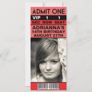 Red VIP Foto Ticket Geburtstagsparty Einladung