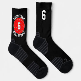 Red Volleyball Custom Team Name & Player Nummer Socken