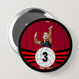 Red Volleyball Player Custom Jersey Number & Foto Button