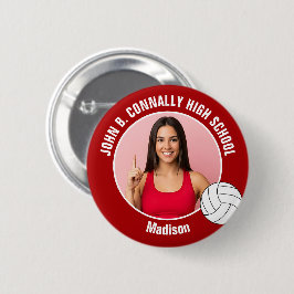 Red Volleyball Player Photo High School Spirit Button