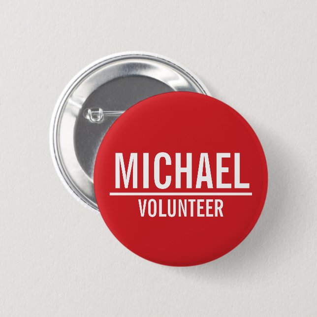 Red Volunteer Abzeichen mit Individuelle Name Button (Vorne & Hinten)