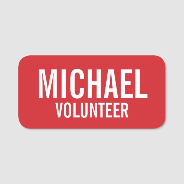 Red Volunteer Abzeichen mit Individuelle Name Namensschild (Vorderseite)