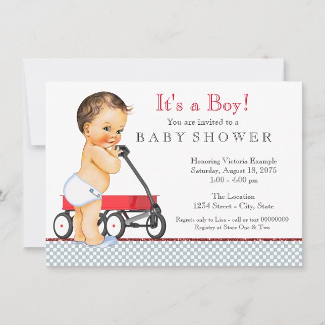 Red Wagon Baby Shower Einladung (Vorderseite)