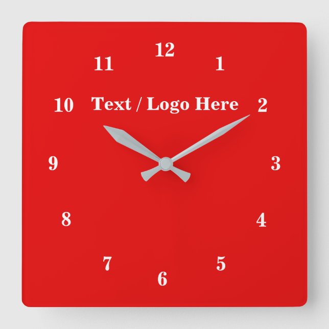 Red Wall Clock mit benutzerdefiniertem Text Wählen Quadratische Wanduhr (Vorderseite)