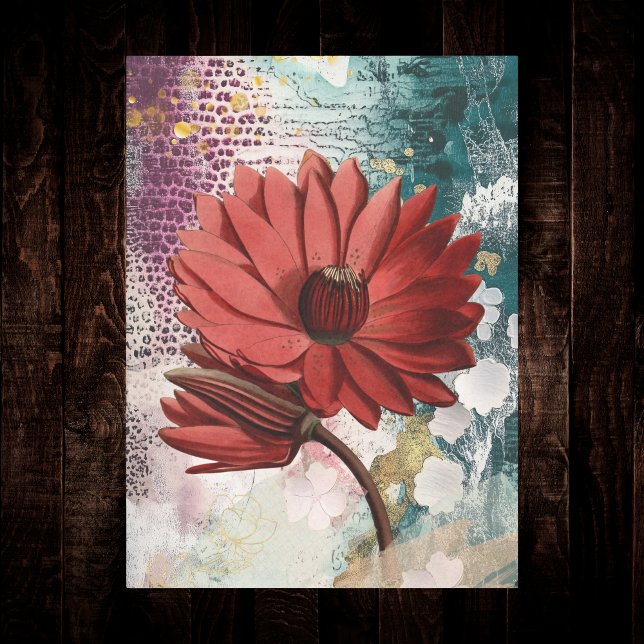 Red Water Lily Boho Artsy Ephemera Journal Collage Seidenpapier (Von Creator hochgeladen)