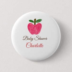 Red Watercolor Apfel Babydusche tragen Namen Button