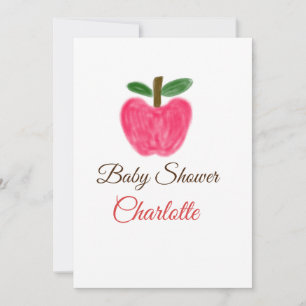 Red Watercolor Apfel Babydusche tragen Namen Feiertagskarte