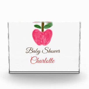Red Watercolor Apfel Babydusche tragen Namen Fotoblock