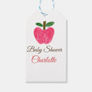 Red Watercolor Apfel Babydusche tragen Namen Geschenkanhänger
