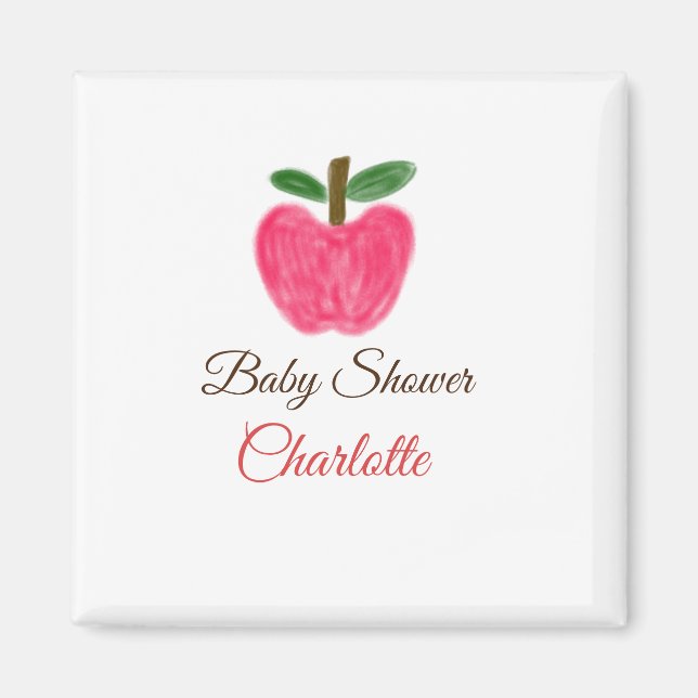 Red Watercolor Apfel Babydusche tragen Namen Magnet (Vorne)