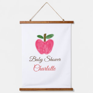 Red Watercolor Apfel Babydusche tragen Namen Wandteppich Mit Holzrahmen