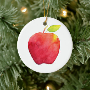 Red Watercolor Apple Keramik Ornament