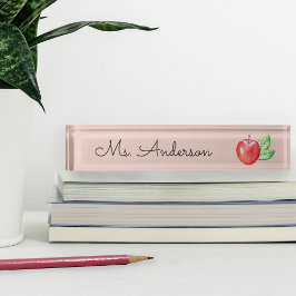 Red Watercolor Apple Personalisiert Teacher Namensplakette