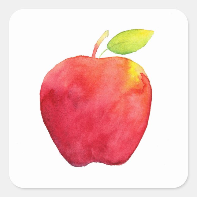 Red Watercolor Apple Quadratischer Aufkleber (Vorderseite)