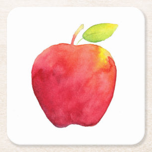 Red Watercolor Apple Rechteckiger Pappuntersetzer